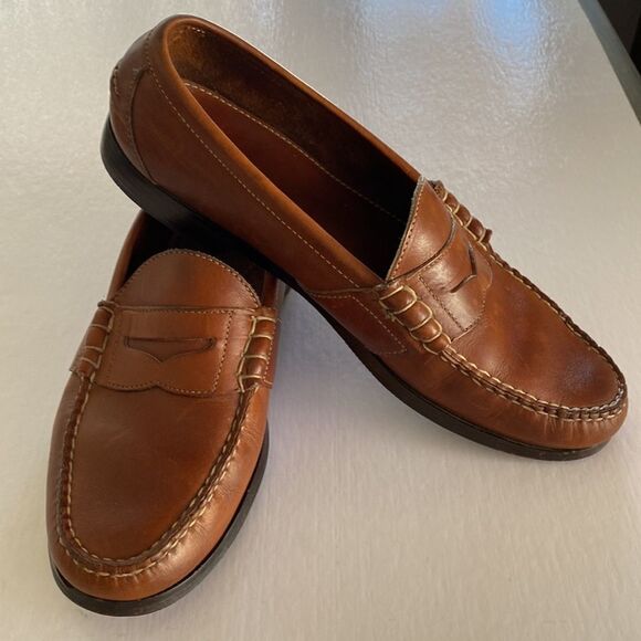 LOUIS ROTH Men’s Brown Thick Leather Penny Loafers Size 10.5 US - Picture 1 of 10